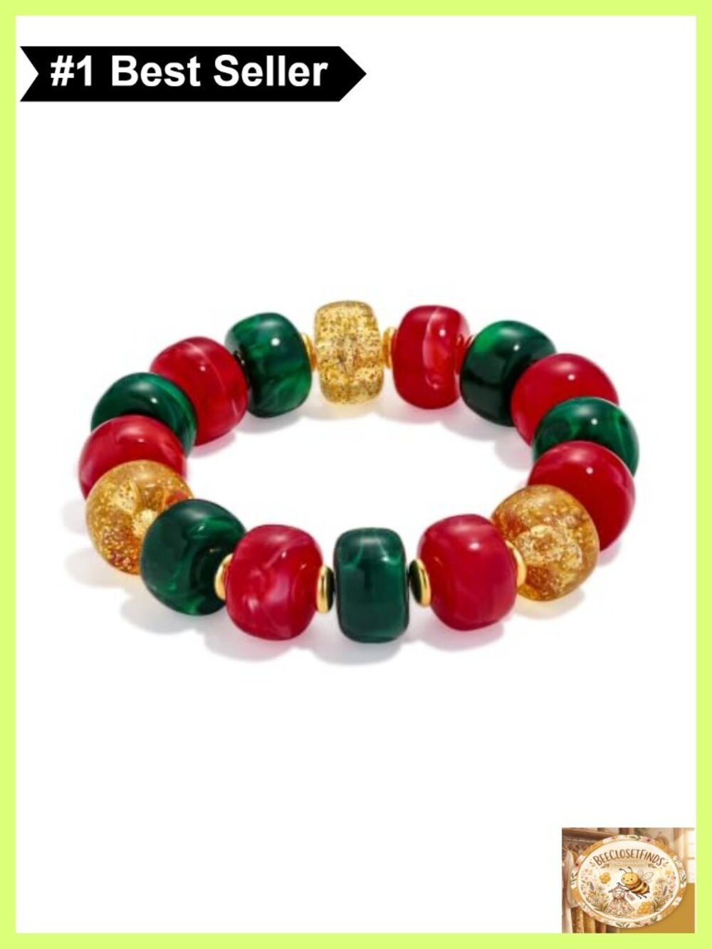 Chunky Beaded Stretch Bracelet Resin Gold-Tone Spacers Women's